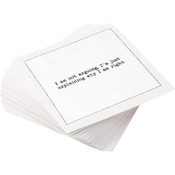 Holiday Party Events Signature Napkins Snarky Quotes Cotton Cocktail Napkins 50 x White Cotton 4.5 x 4.5 Single Use 
